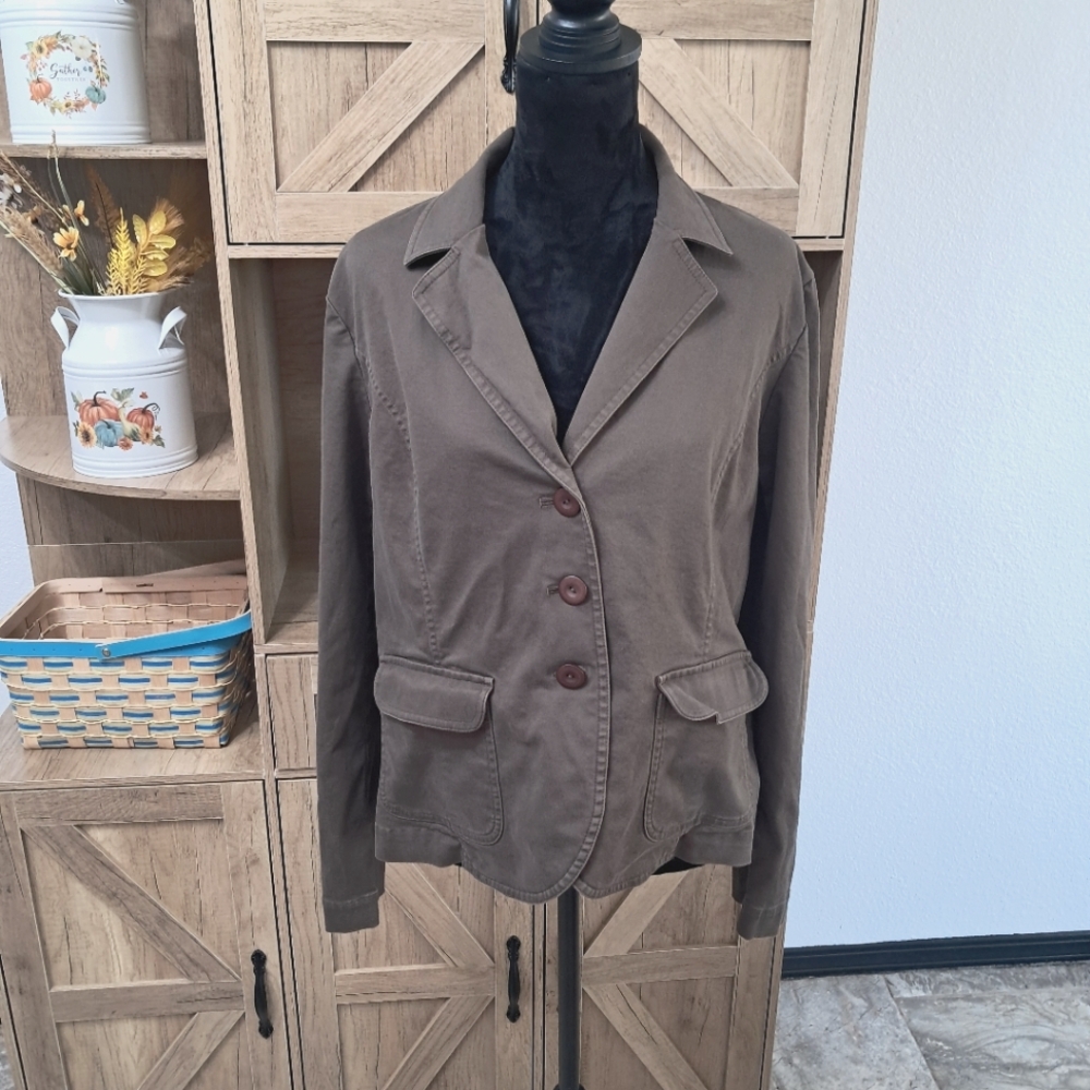 Vintage Talbots Women's L Brown Blazer Jacket 3 Buttons Flap Pocket 90's Casual